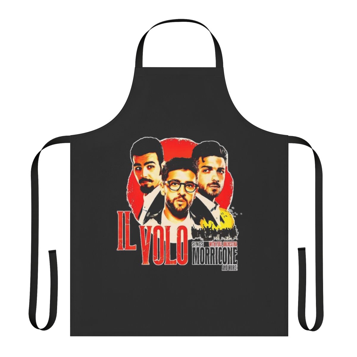 An apron featuring the Il Volo band logo and design