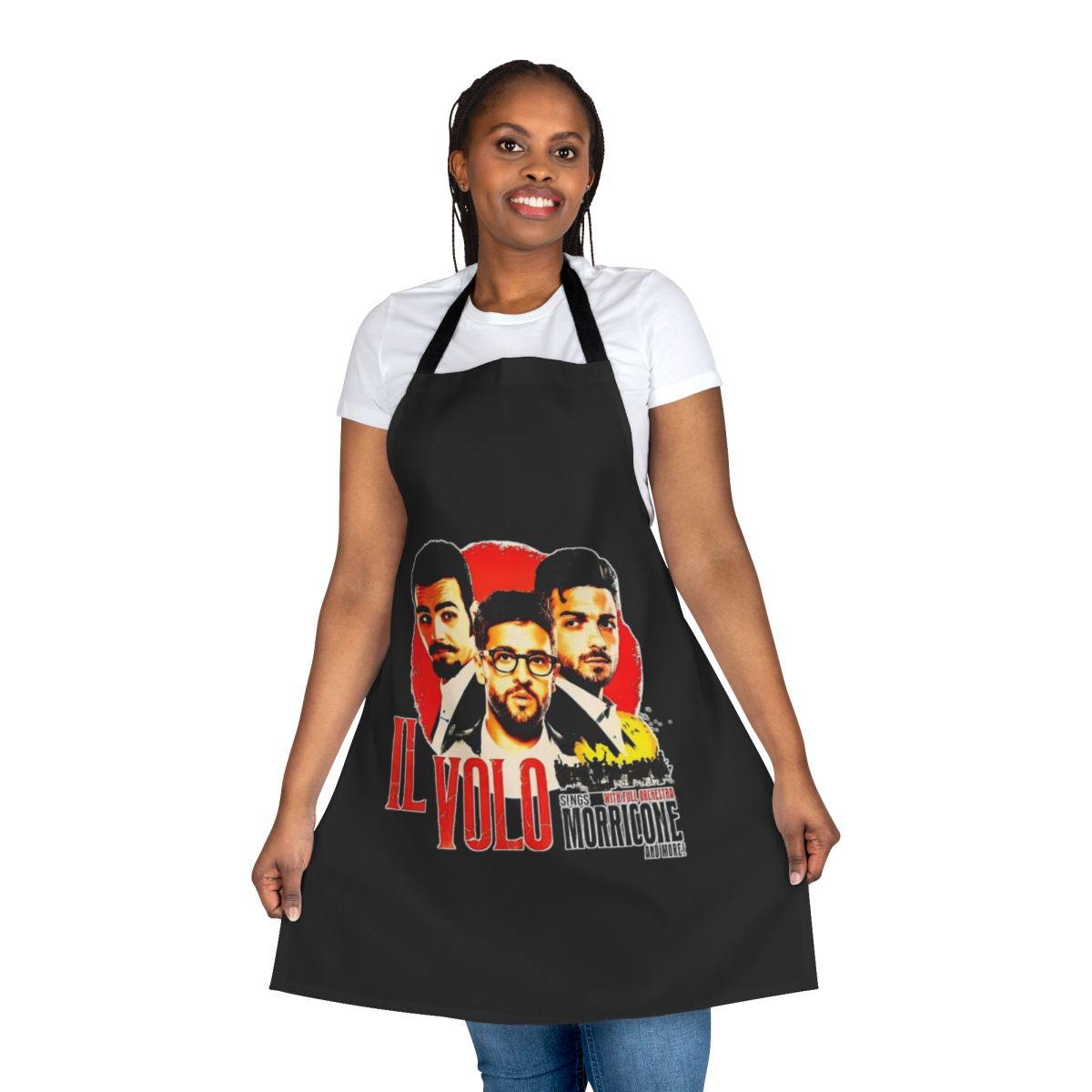 An apron featuring the Il Volo band logo and design