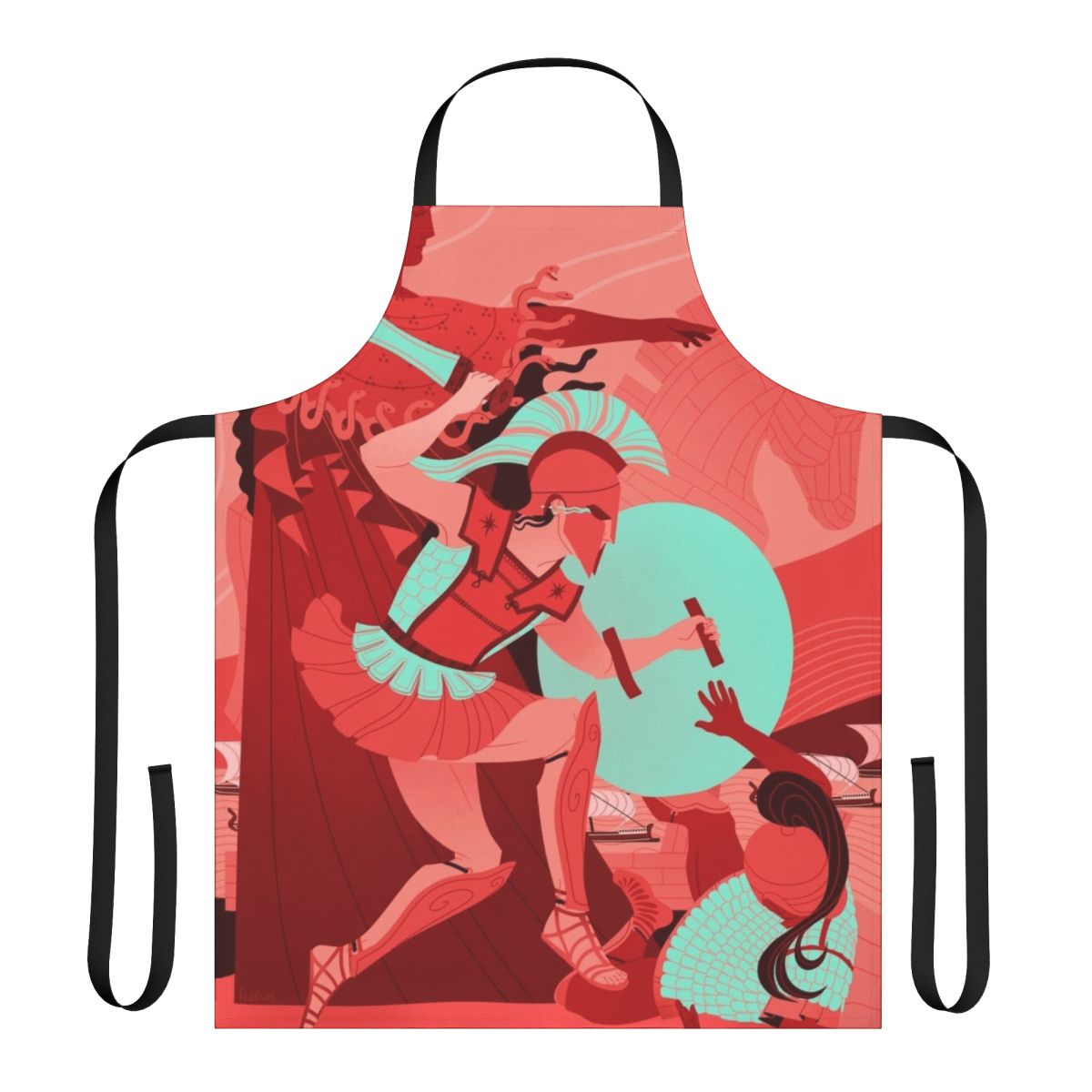Iliad-themed kitchen apron featuring ancient Greek characters and imagery