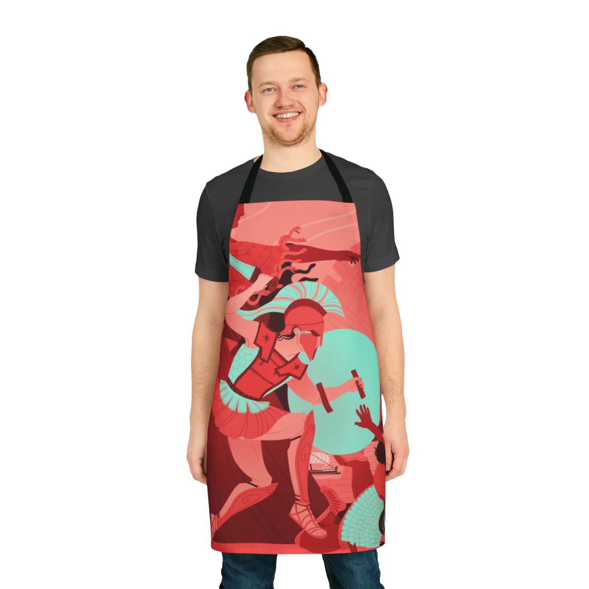 Iliad-themed kitchen apron featuring ancient Greek characters and imagery