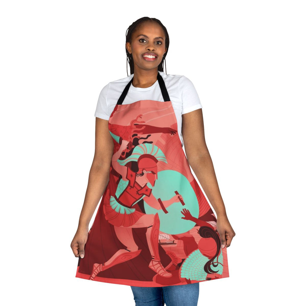 Iliad-themed kitchen apron featuring ancient Greek characters and imagery