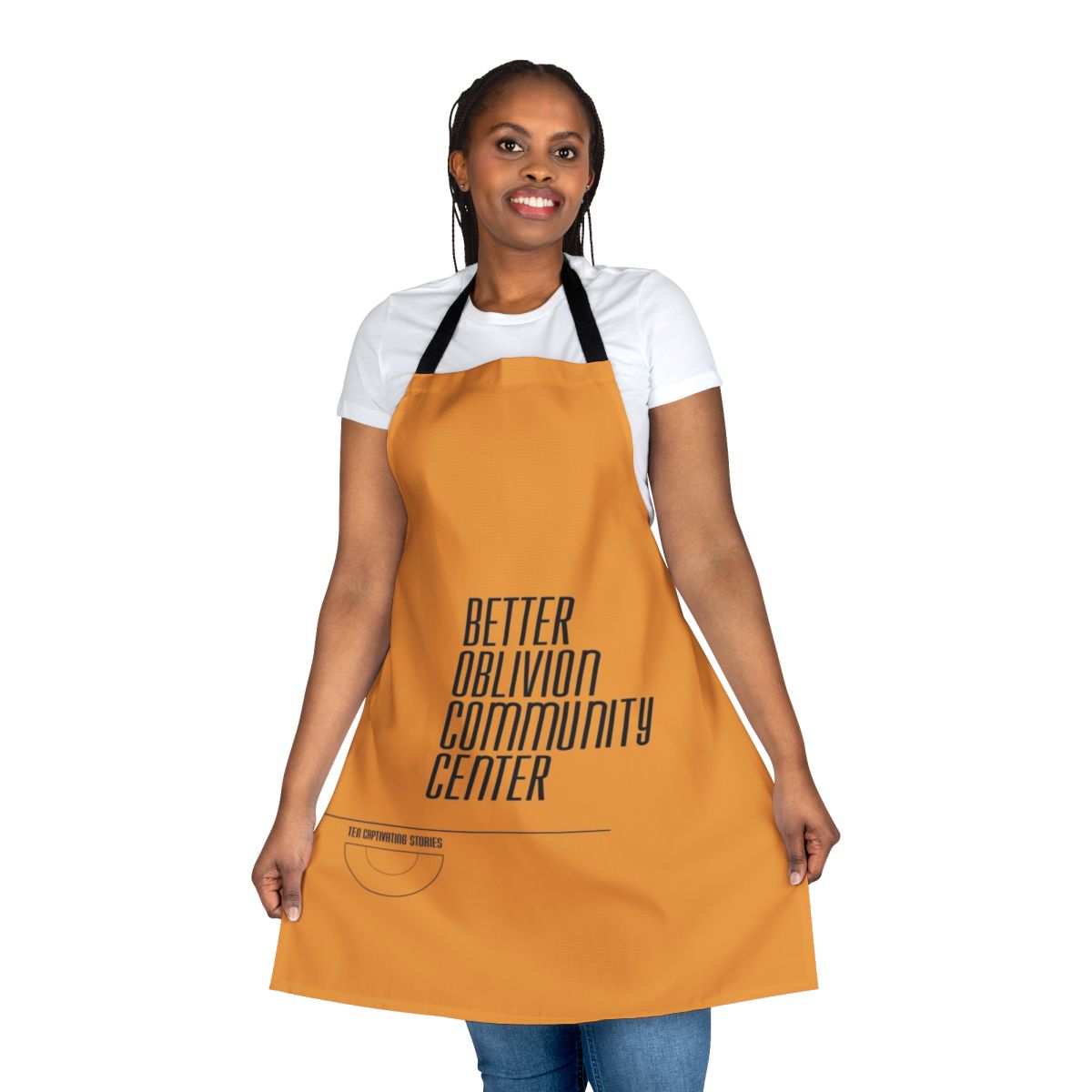 Stylish indie band inspired apron featuring the Better Oblivion Community Center logo
