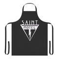 Indie music fan wearing a stylish and high-quality apron with the band's logo