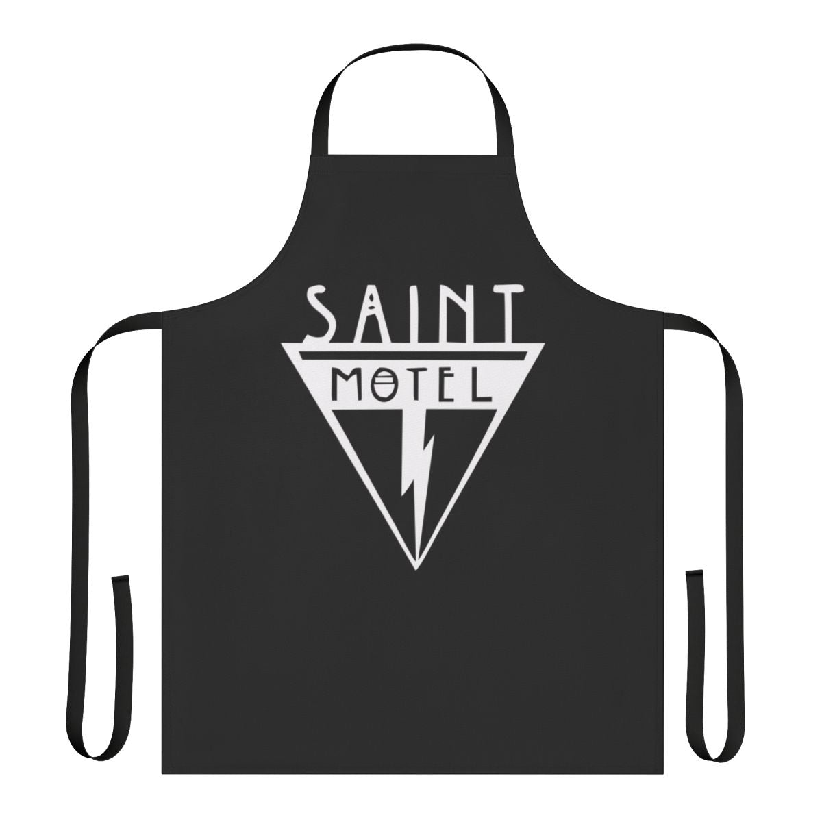 Indie music fan wearing a stylish and high-quality apron with the band's logo