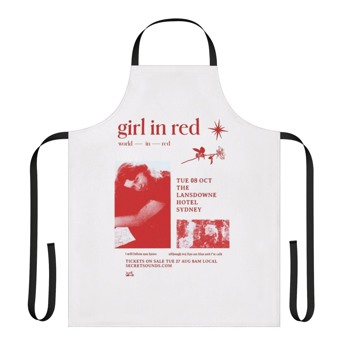 Apron featuring the iconic Girl In Red world in red aesthetic design
