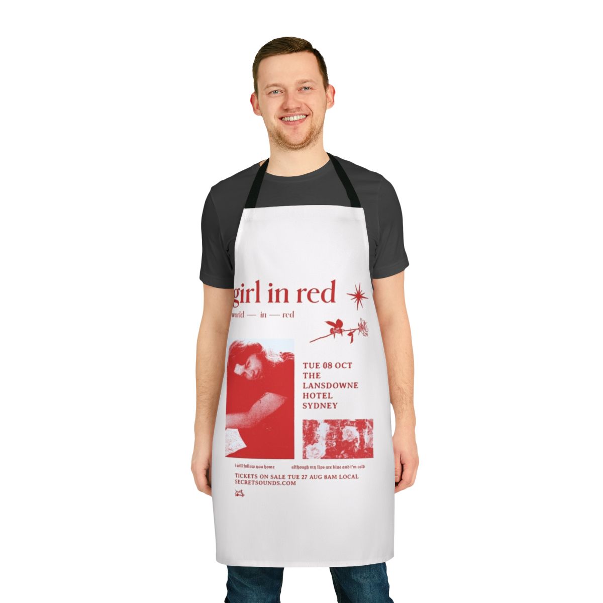 Apron featuring the iconic Girl In Red world in red aesthetic design