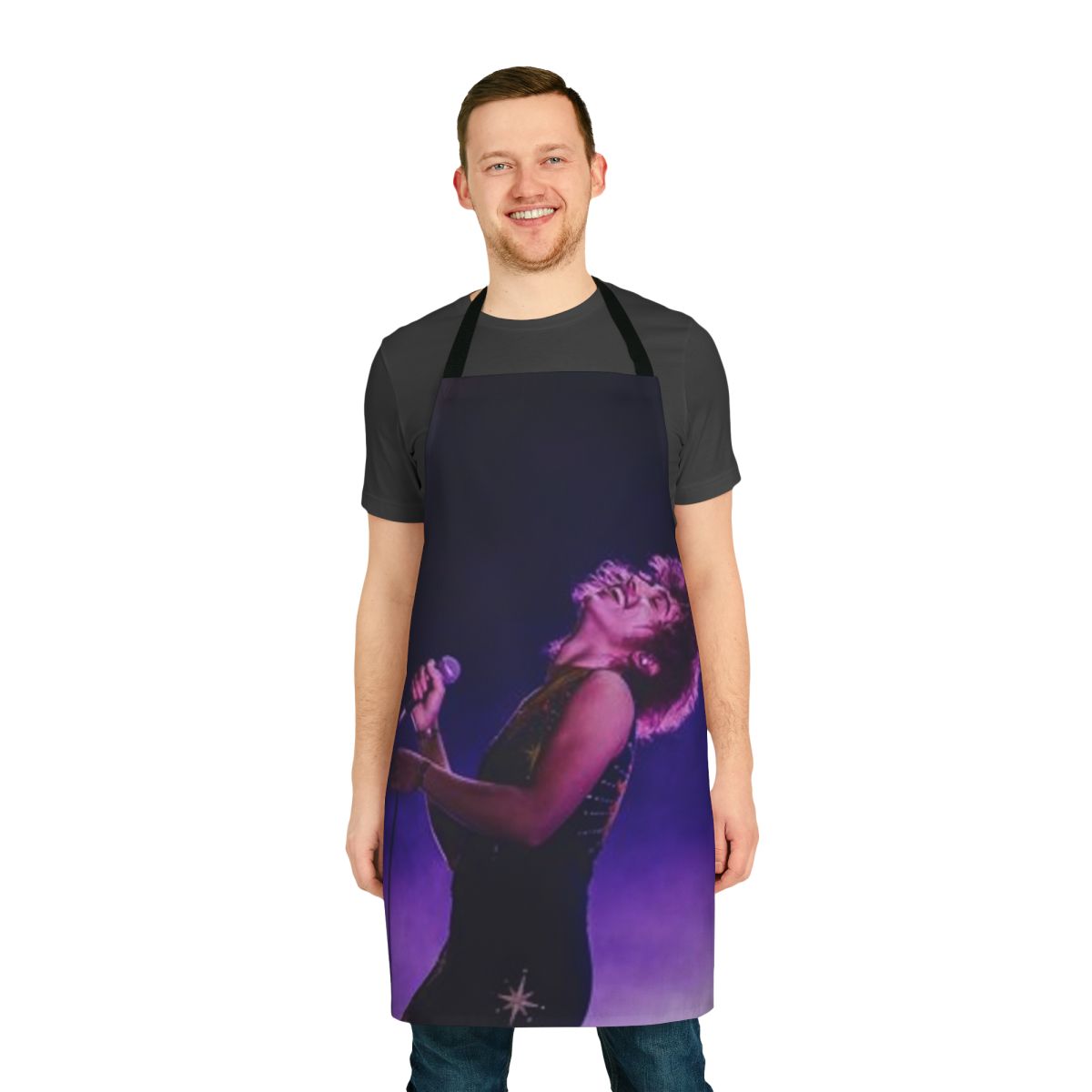 Indie rock-inspired apron featuring the name and image of Josh Kiszka from the band Greta Van Fleet
