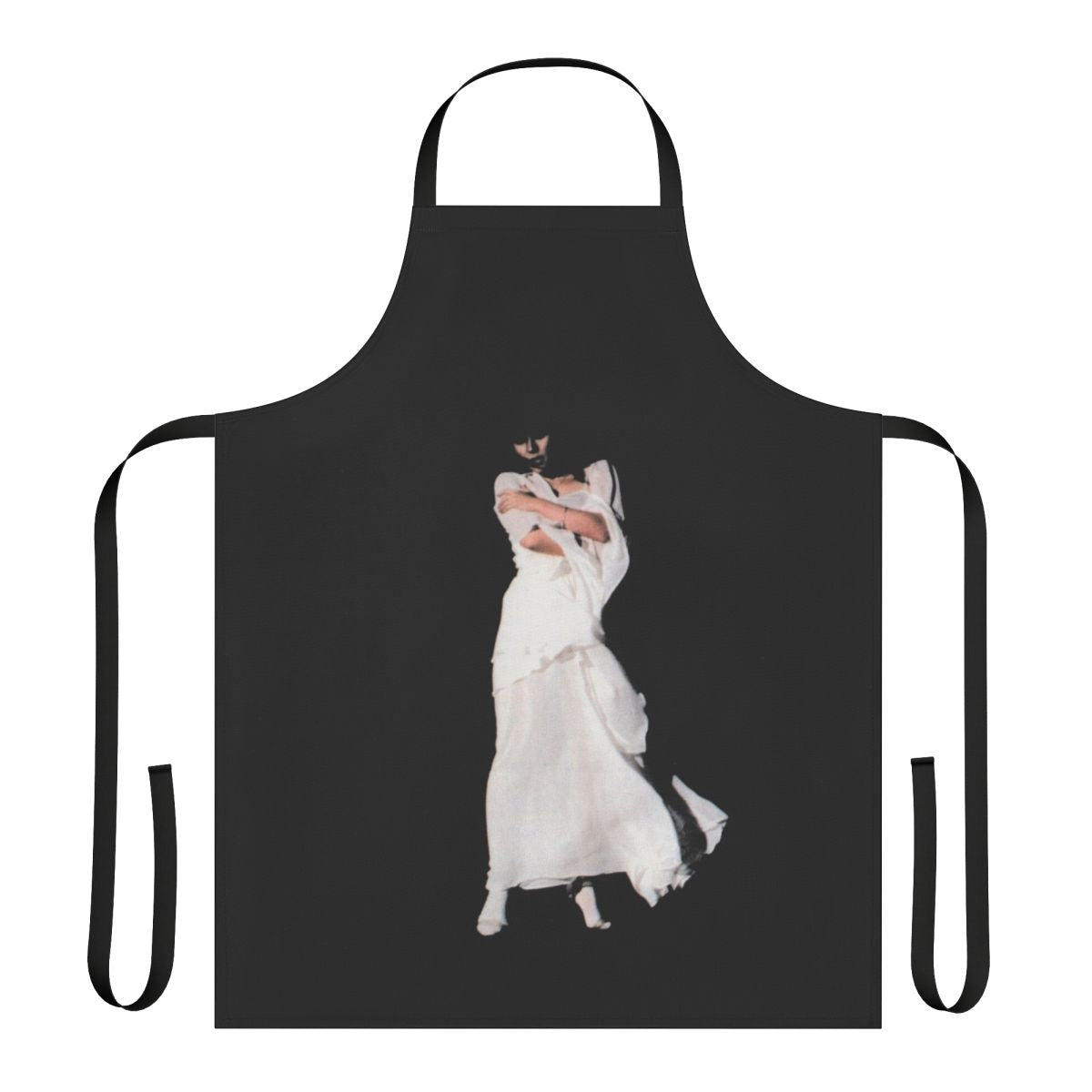 Stylish Japanese apron with black and white design, inspired by music artist Mai Yamane