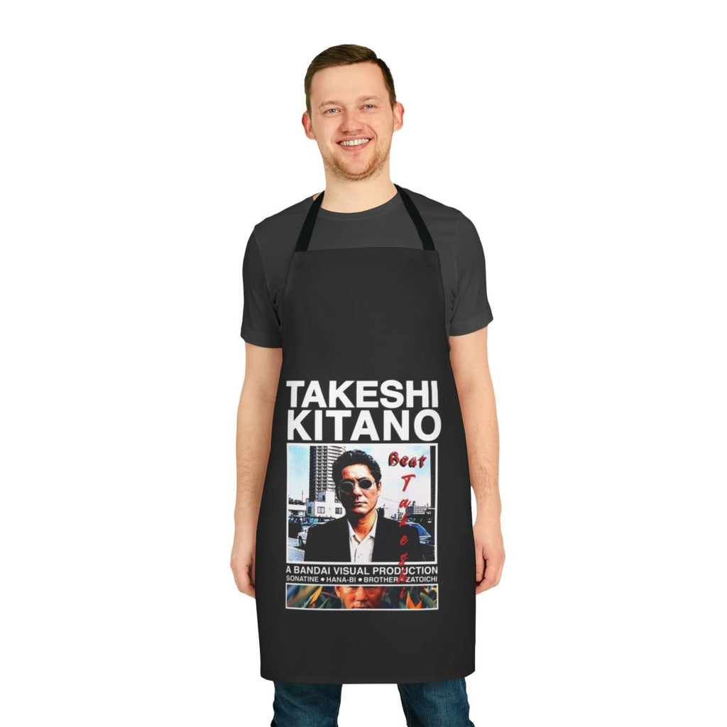 Apron featuring the iconic image of renowned Japanese filmmaker Kitano Takeshi, also known as "Beat" Takeshi.
