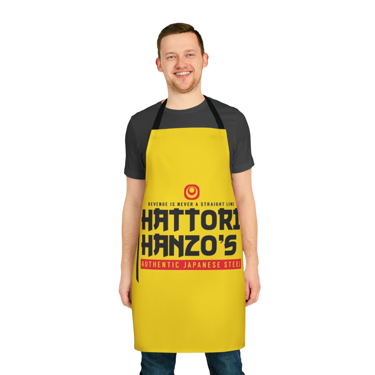 Dark steel-inspired apron with Japanese design elements