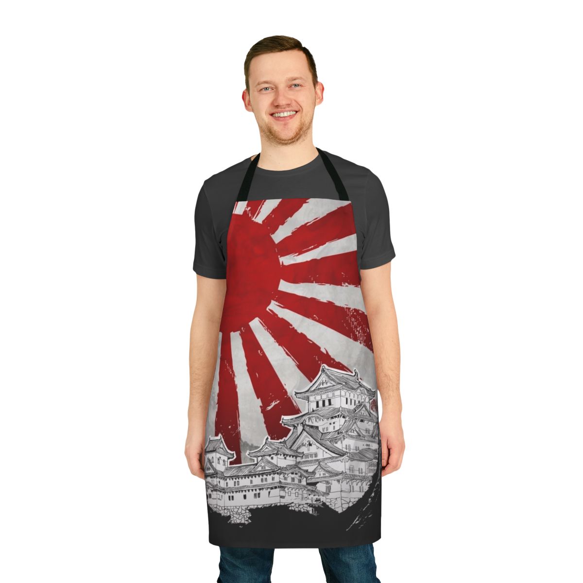 Vibrant Japanese-style apron featuring a rising sun motif