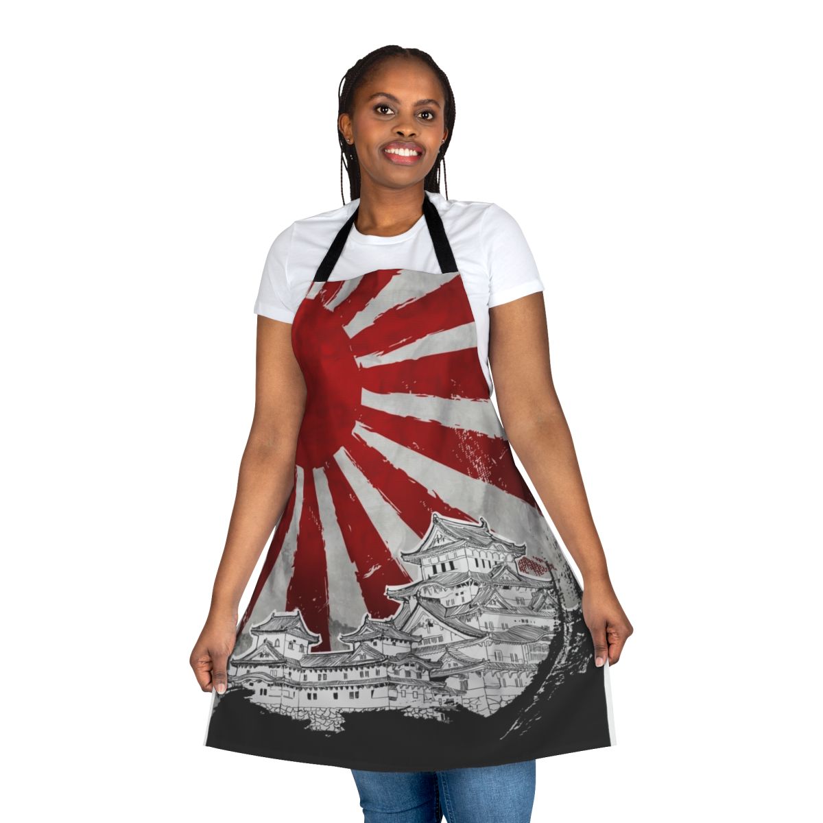 Vibrant Japanese-style apron featuring a rising sun motif