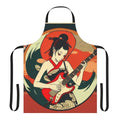 Vibrant illustration of a Japanese girl playing guitar on a high-quality apron