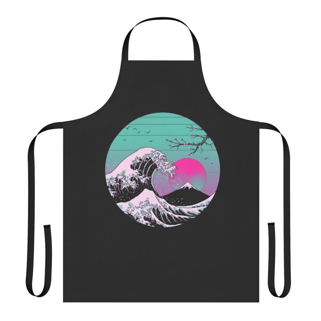 A vibrant, retro-inspired apron featuring the iconic "Great Wave off Kanagawa" design.