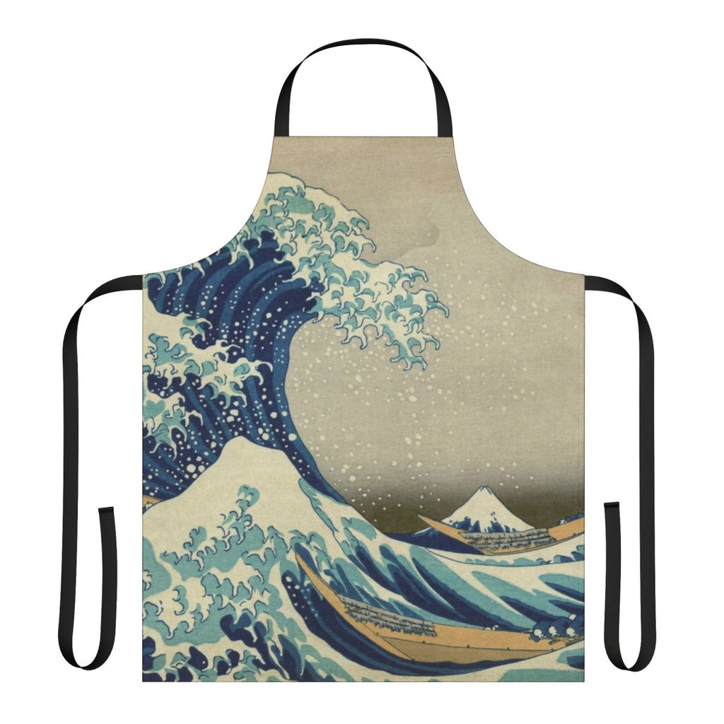 Artistic rendering of the famous "Great Wave off Kanagawa" design on a high-quality apron