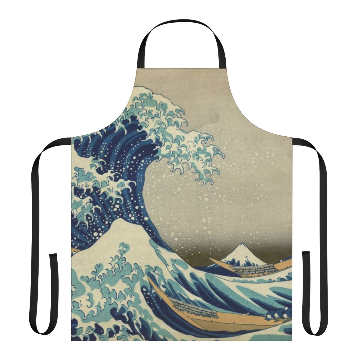 Artistic rendering of the famous "Great Wave off Kanagawa" design on a high-quality apron