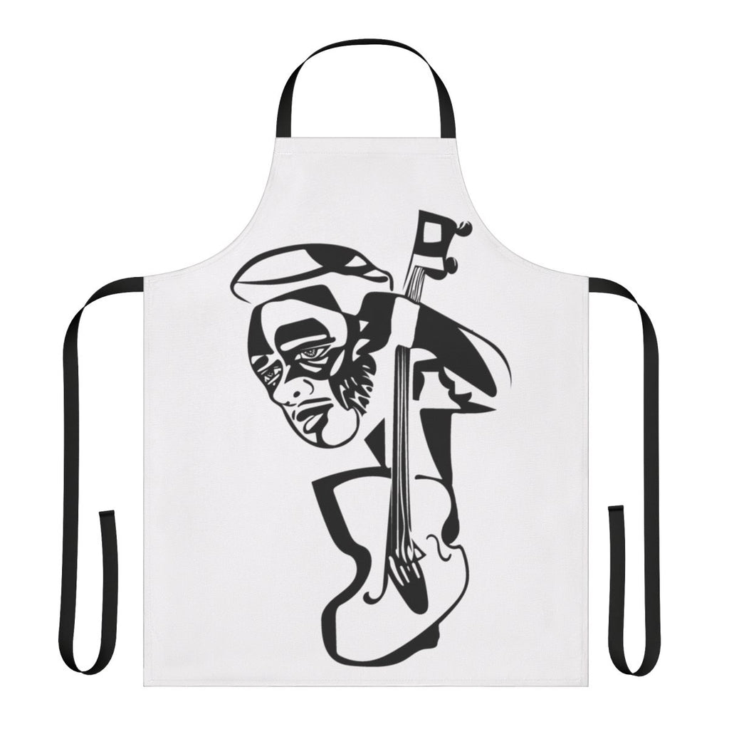 A black and white portrait of legendary jazz musician Charles Mingus printed on a high-quality apron.