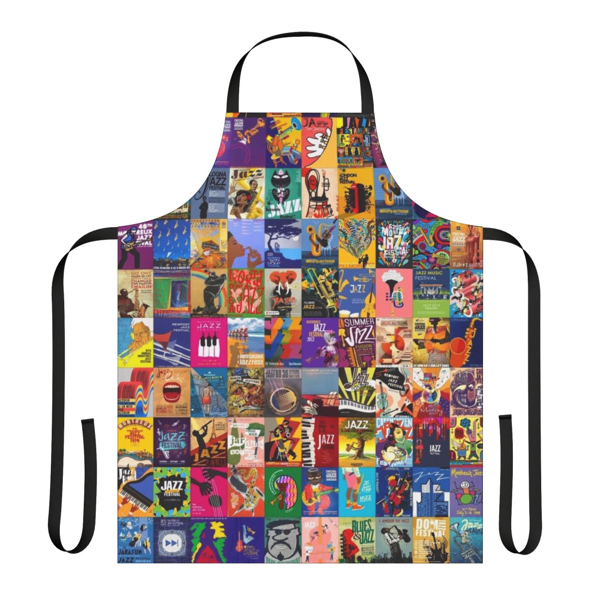 A vibrant, jazz-themed apron perfect for the kitchen or music events