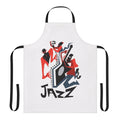 Apron featuring a jazz quartet with saxophone, trumpet, drums, and other jazz instruments