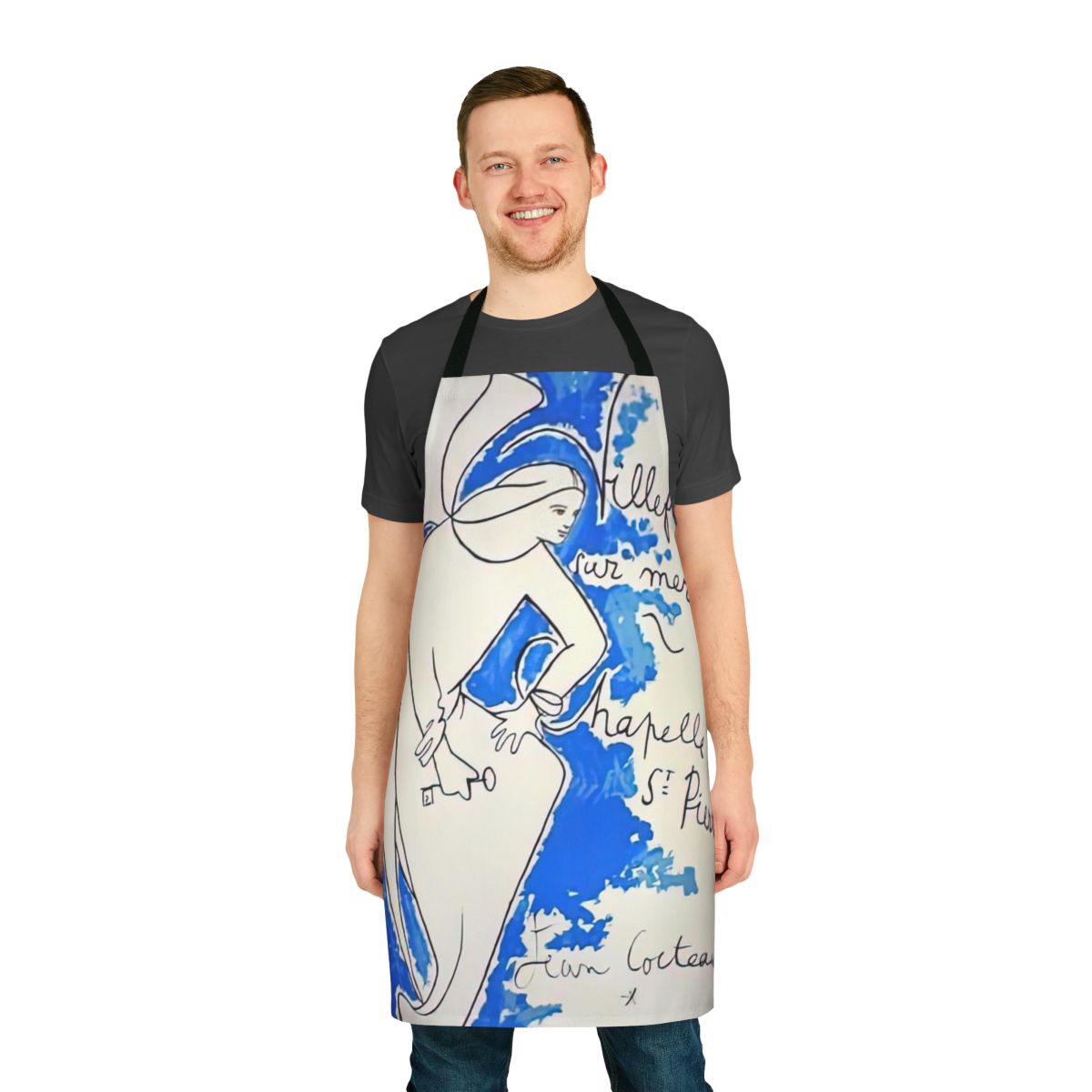Jean Cocteau-inspired apron featuring the artist's iconic artwork and designs