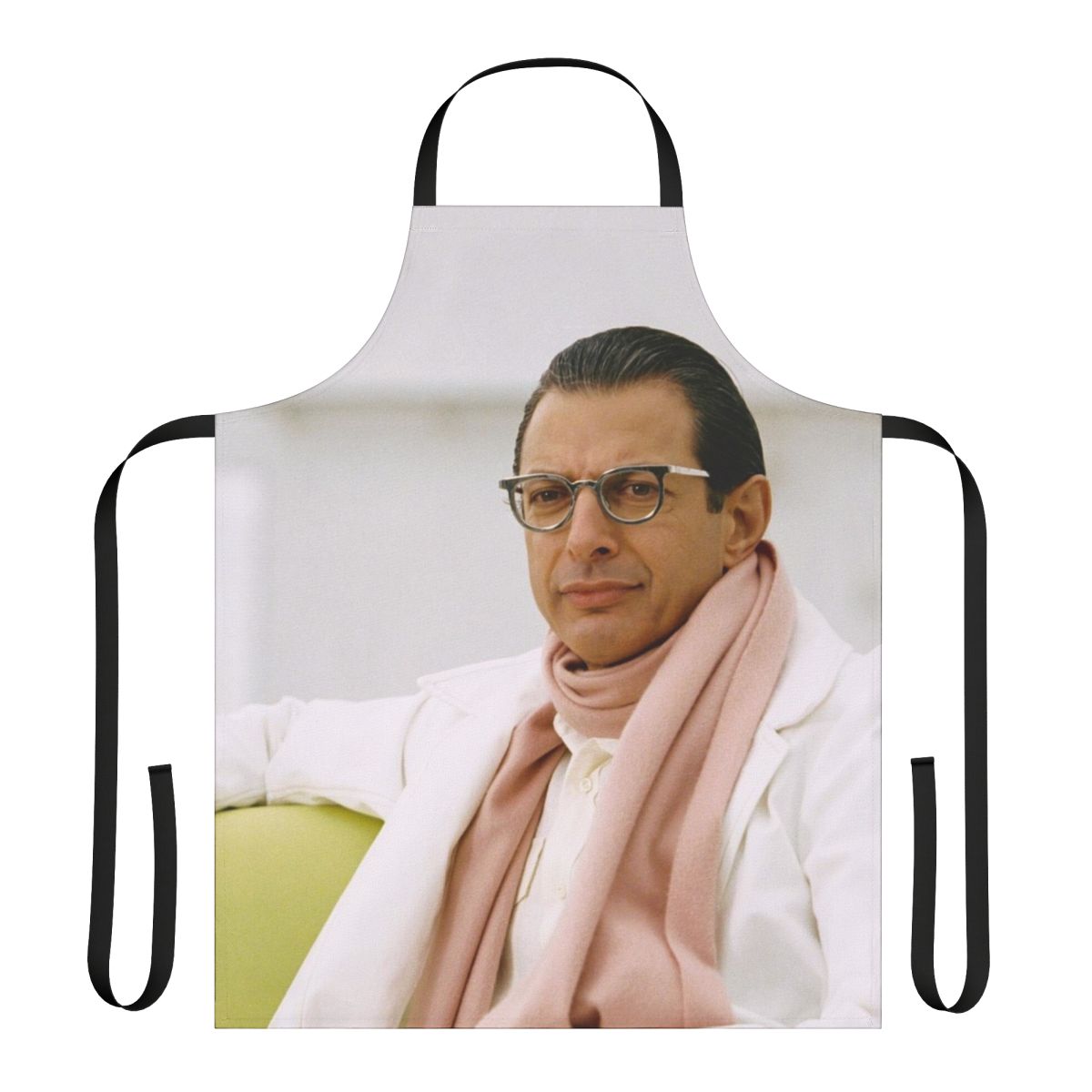 Illustration of Jeff Goldblum's face on a high-quality cooking apron