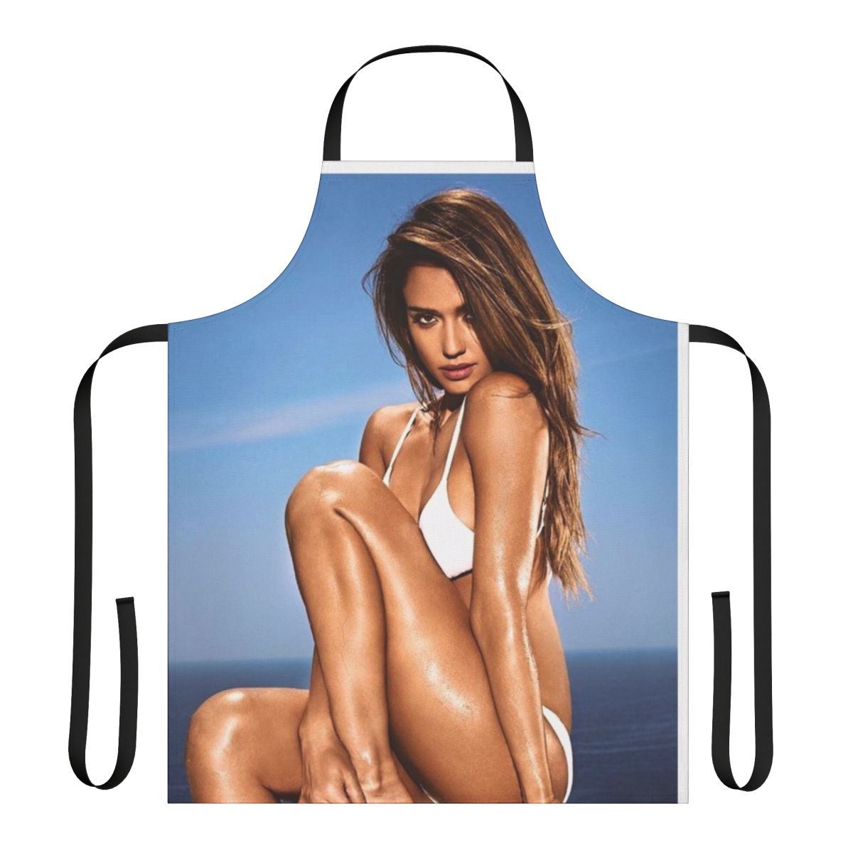 Elegant gray and white patterned apron with Jessica Alba inspired design
