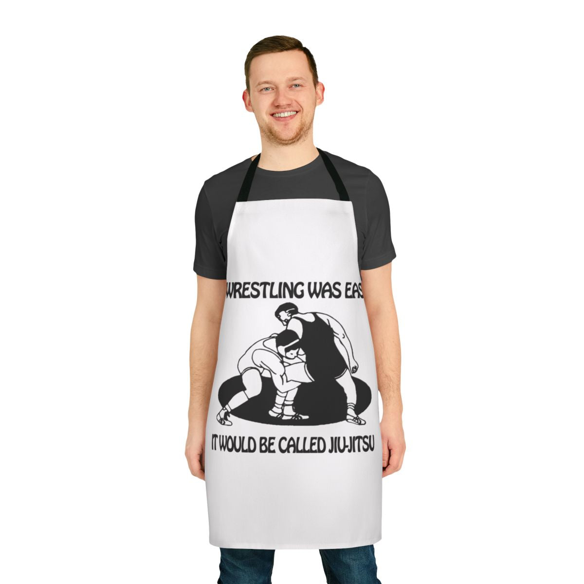 Jiu Jitsu inspired apron with "If Wrestling Was Easy, B Jiu Jitsu" graphic