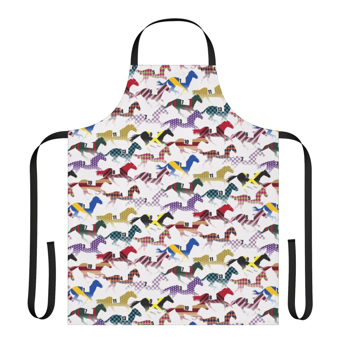 Colorful horse racing pattern apron with jockey silks design