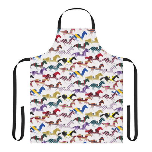 Colorful horse racing pattern apron with jockey silks design