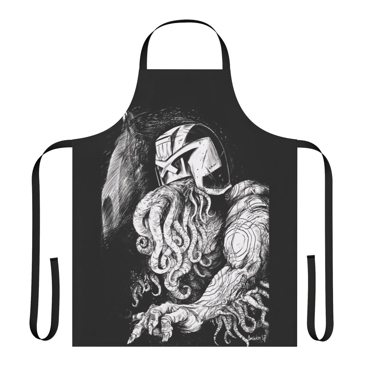 Stylish apron featuring a Judge Dredd and Cthulhu inspired design