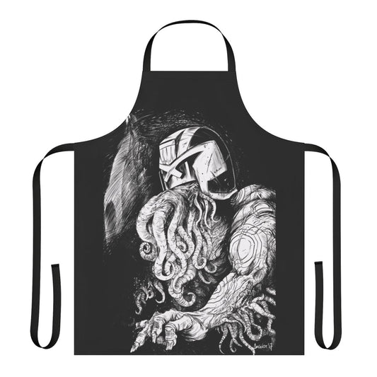 Stylish apron featuring a Judge Dredd and Cthulhu inspired design