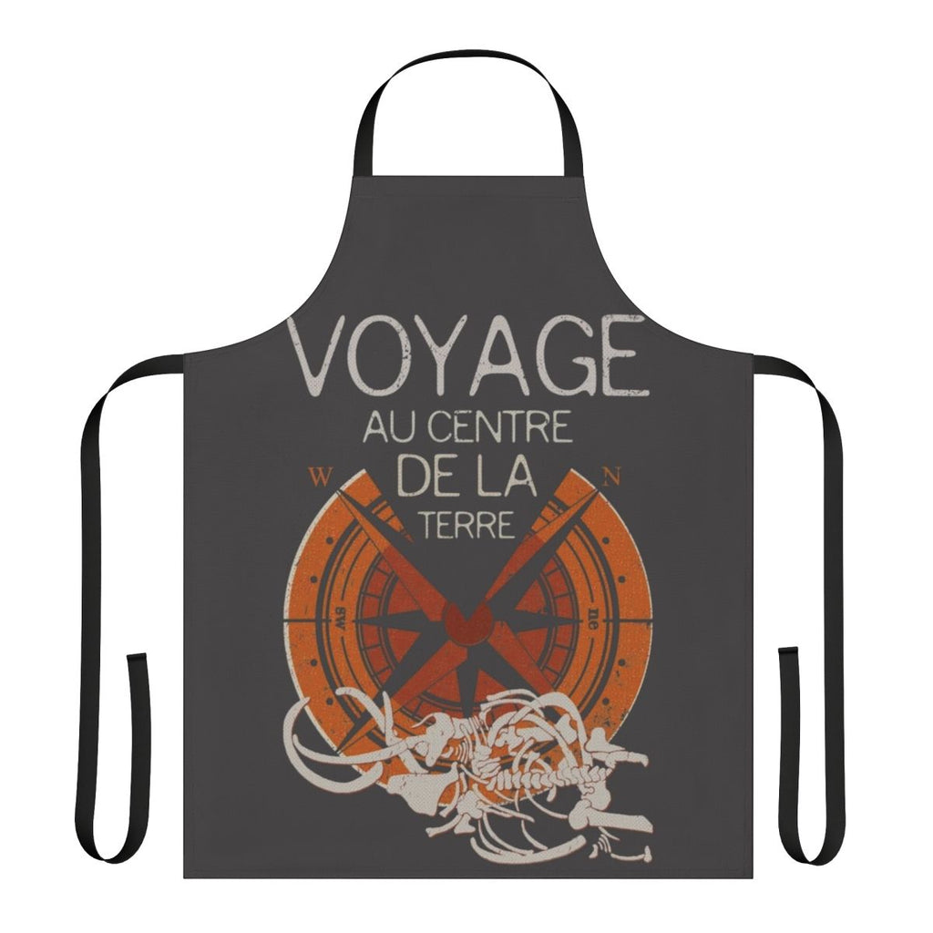 An apron featuring a collage of classic Jules Verne book covers, perfect for fans of literature.