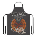 An apron featuring a collage of classic Jules Verne book covers, perfect for fans of literature.