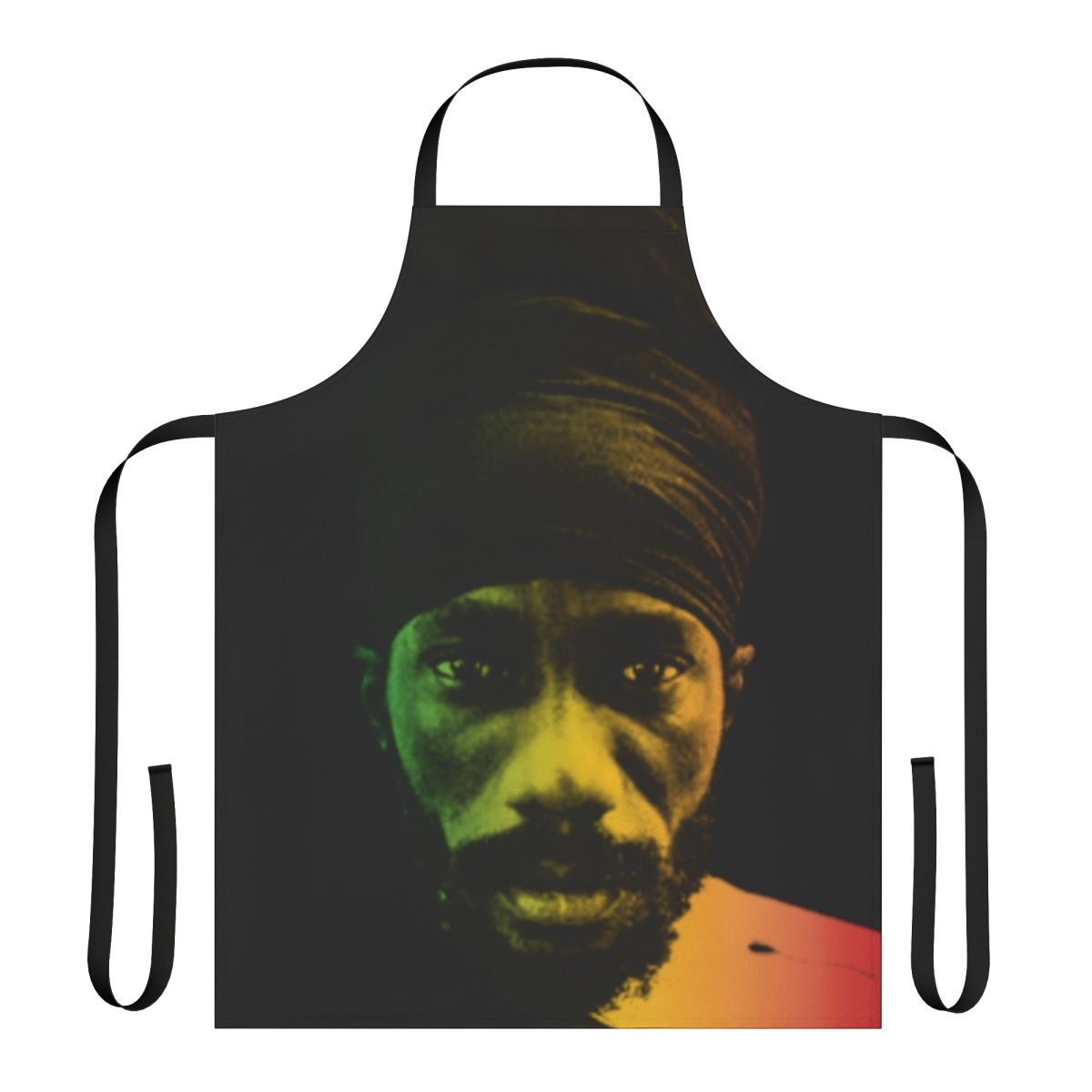 Kalonji-inspired apron in reggae, rastafarian, and bobo shanti styles