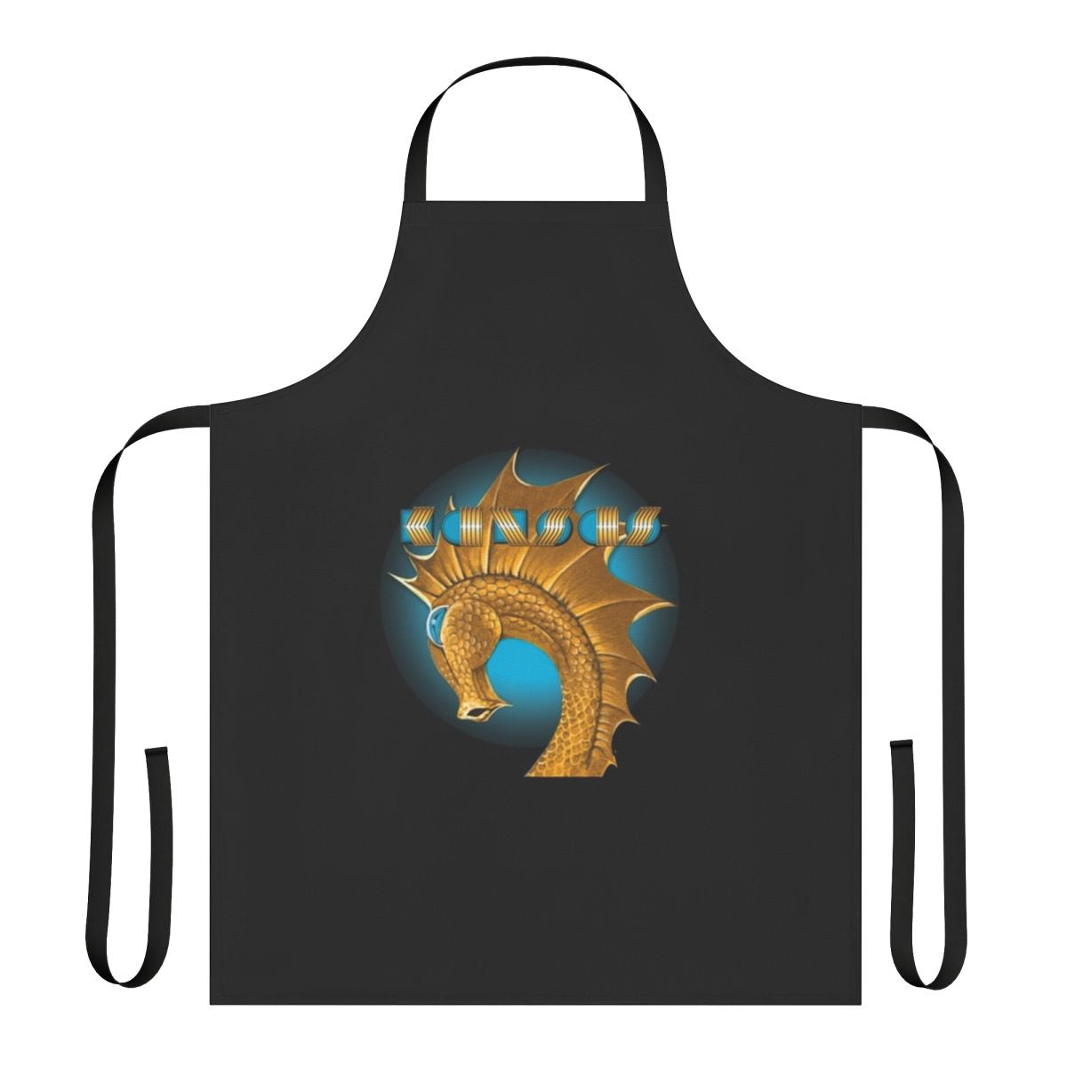 Kansas logo-inspired apron featuring metal-themed design