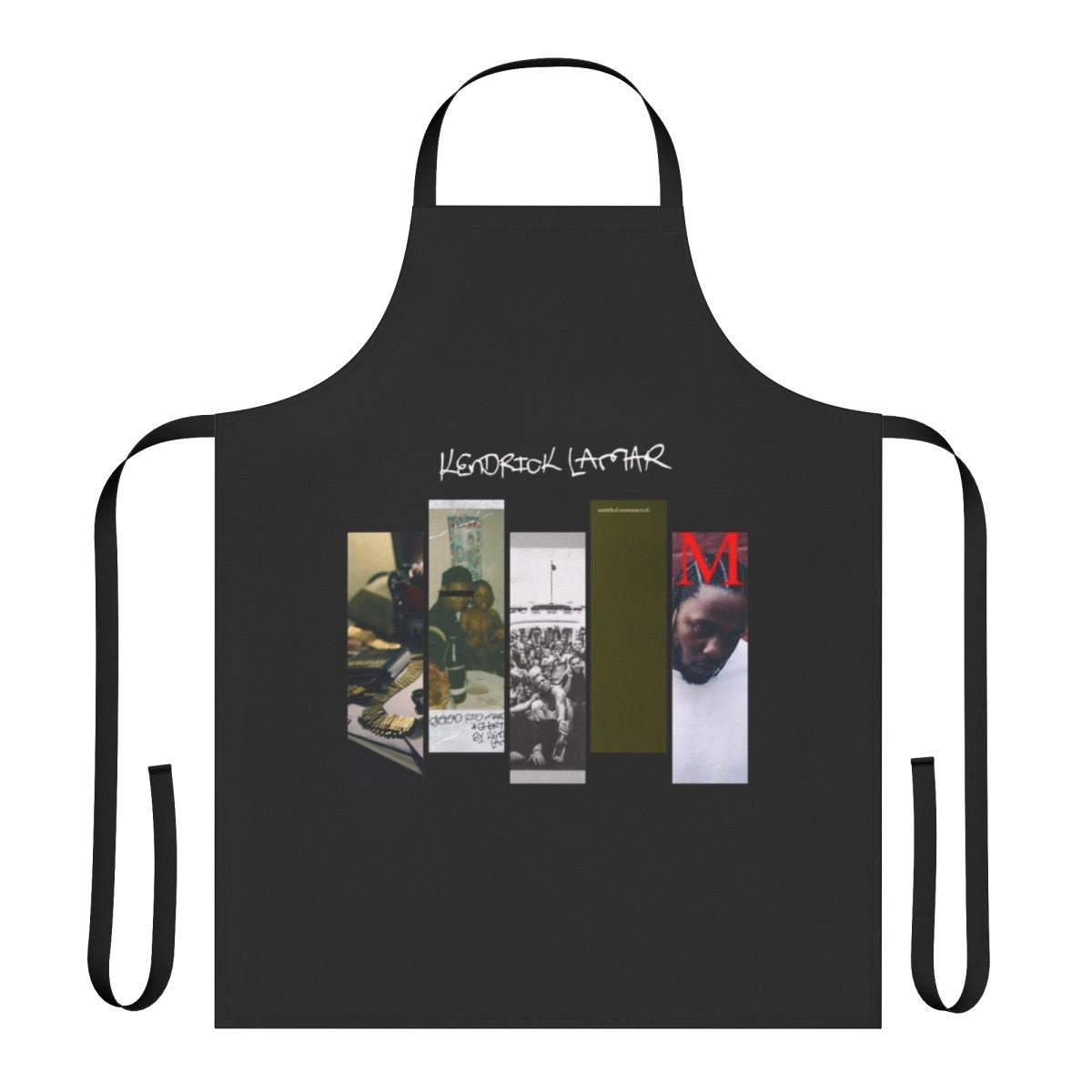 Kendrick Lamar-inspired apron featuring the rapper's discography