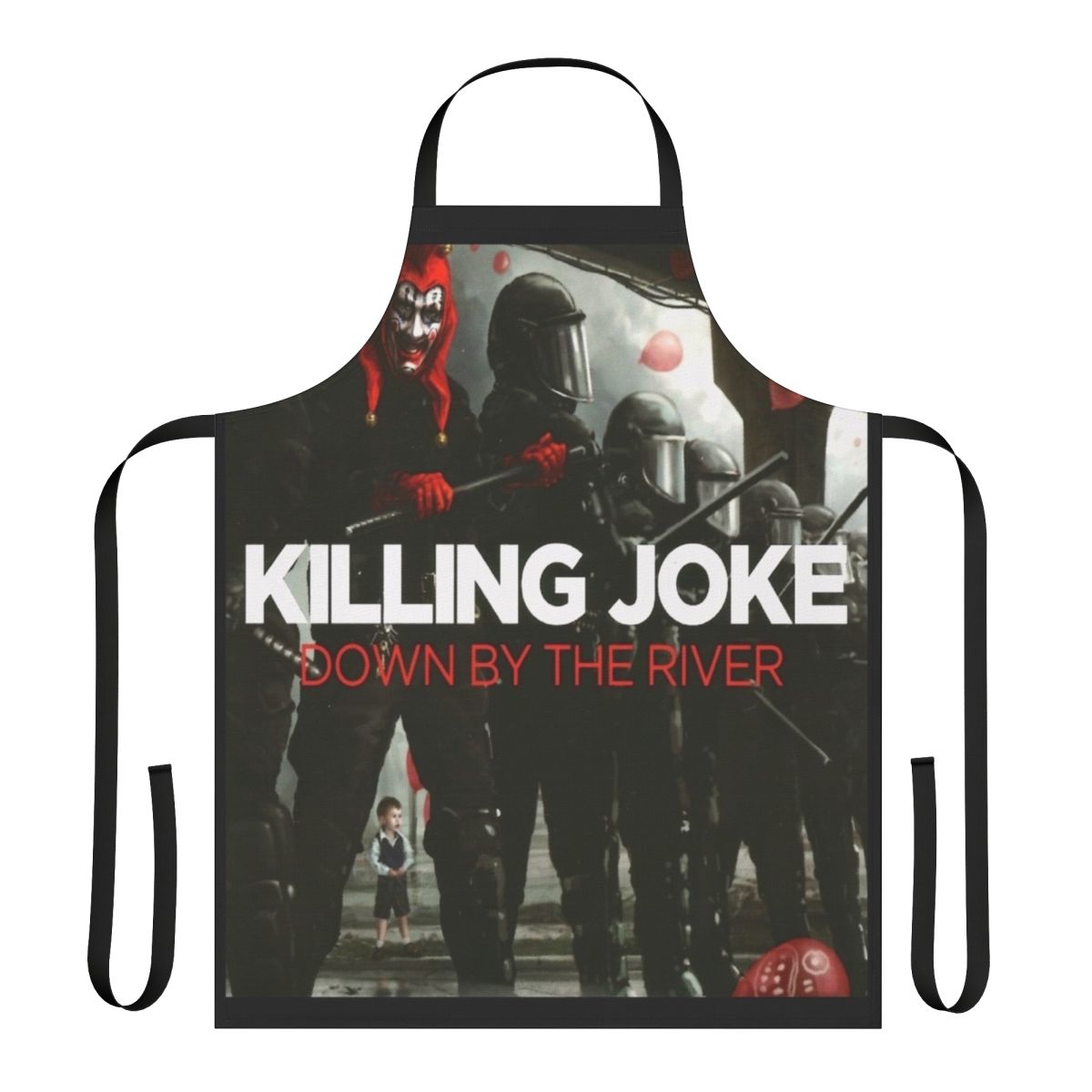 Killing Joke inspired apron with the band's iconic logo and horror-themed design