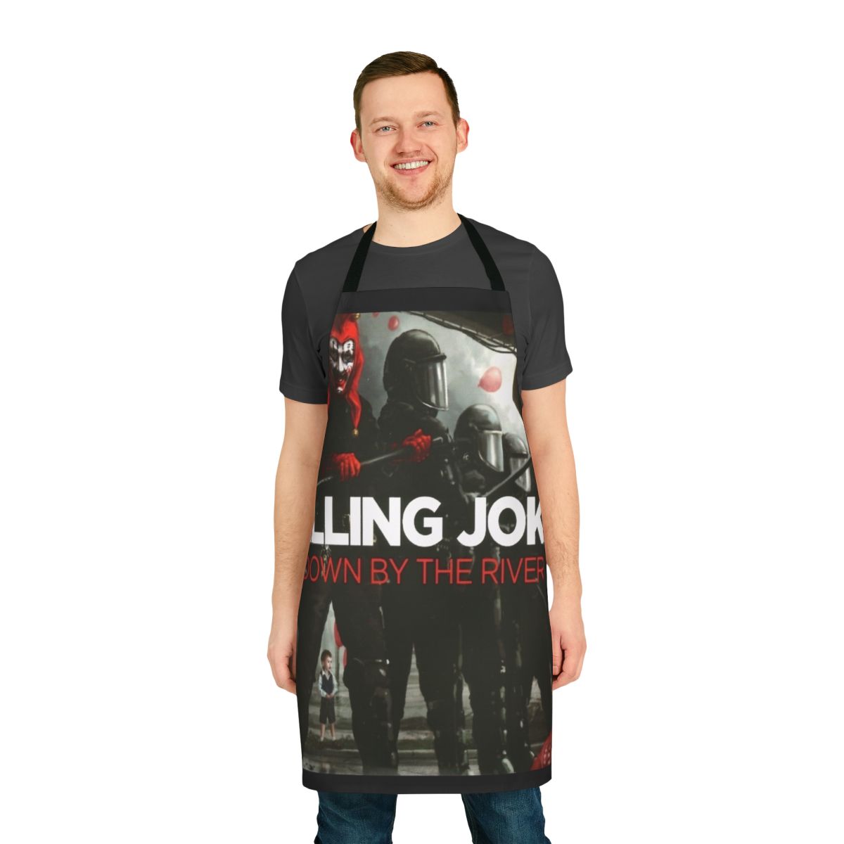 Killing Joke inspired apron with the band's iconic logo and horror-themed design