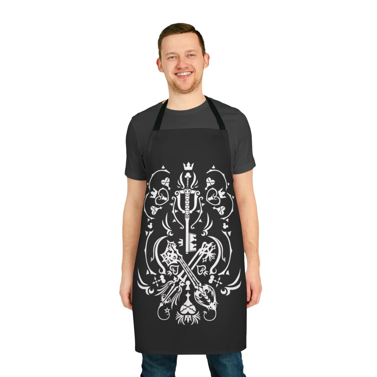 Kingdom Hearts-inspired black apron with square enix logo
