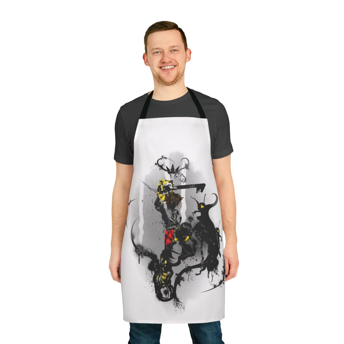 Colorful and stylish kingdom hearts themed apron with graffiti-style graphics