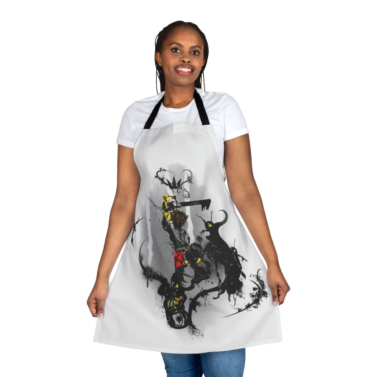 Colorful and stylish kingdom hearts themed apron with graffiti-style graphics