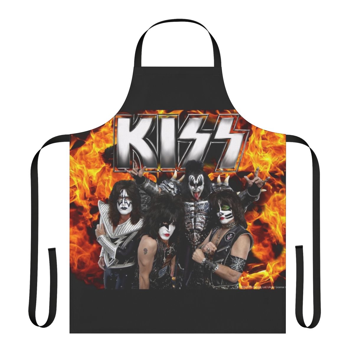 Apron featuring a stylish kiss band logo and fan art design