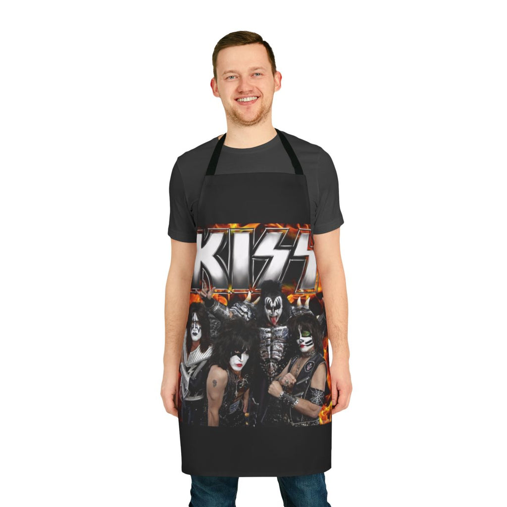 Apron featuring a stylish kiss band logo and fan art design