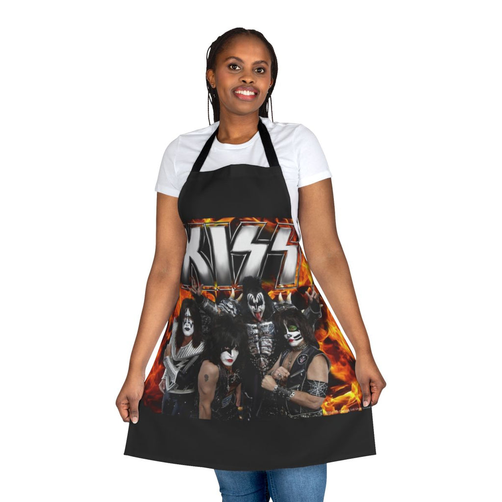 Apron featuring a stylish kiss band logo and fan art design