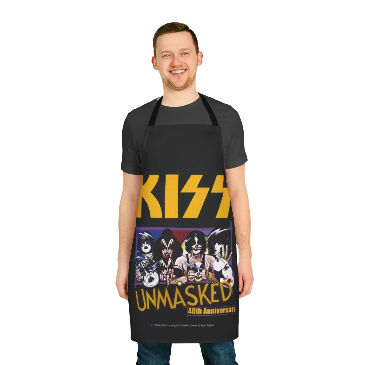 Apron featuring stylized Kiss band fan art design