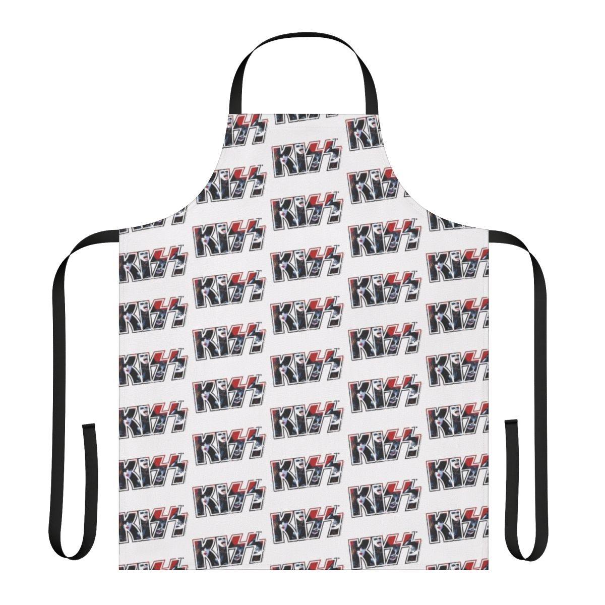 Vibrant Kiss the Band logo fan art design printed on a high-quality apron for music enthusiasts.