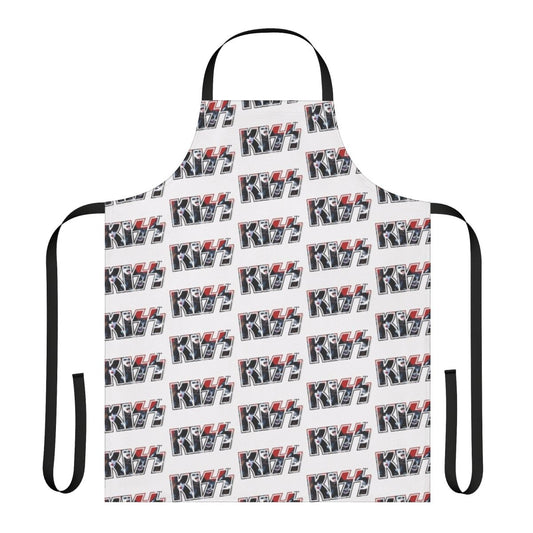 Vibrant Kiss the Band logo fan art design printed on a high-quality apron for music enthusiasts.