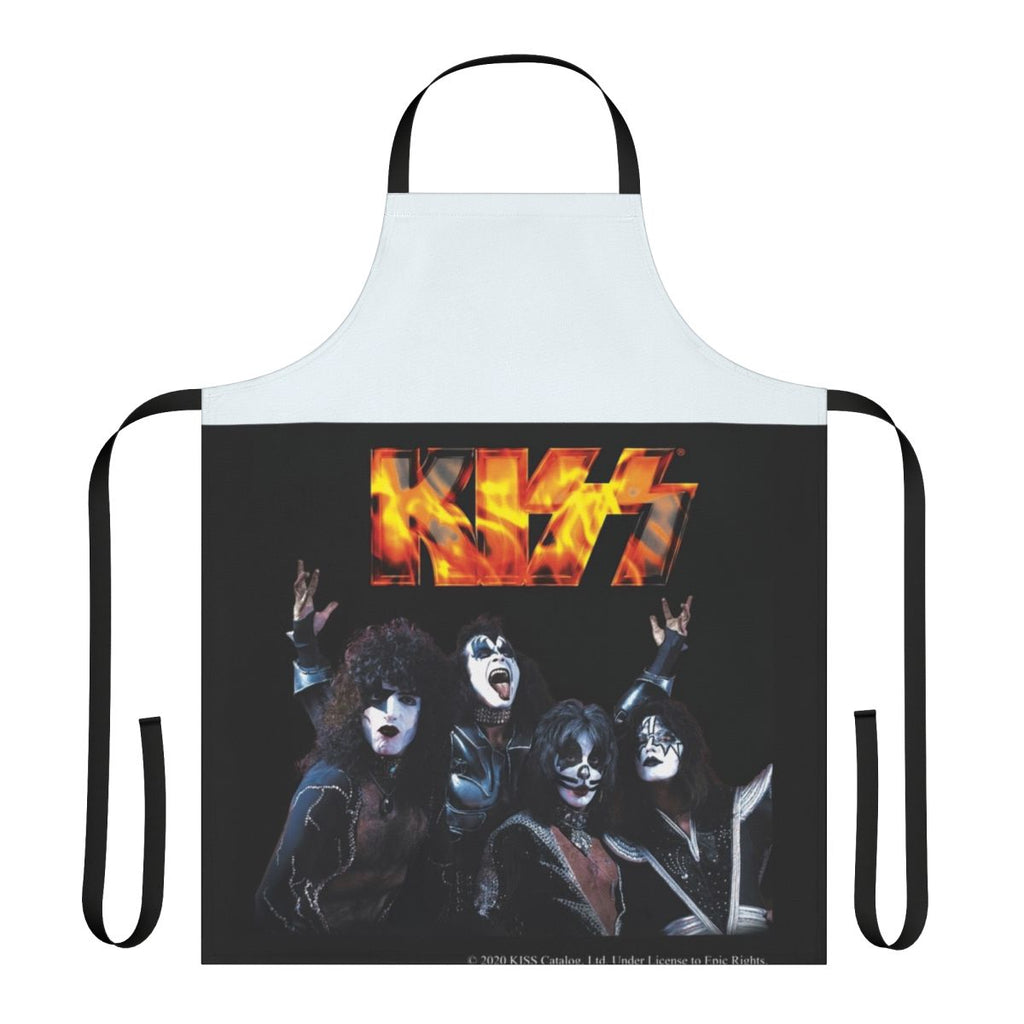 Stylish Kiss the Band inspired apron featuring the iconic Kiss band logo and imagery