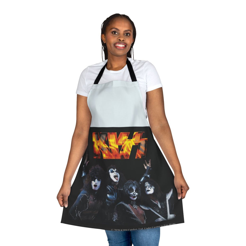 Stylish Kiss the Band inspired apron featuring the iconic Kiss band logo and imagery