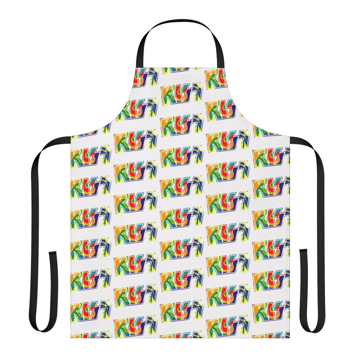 Colorful tie dye apron featuring the iconic Kiss the Band logo